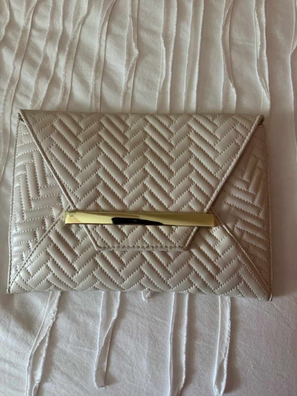 Missoni Quilted Envelope Clutch in Beige with Gold Bar